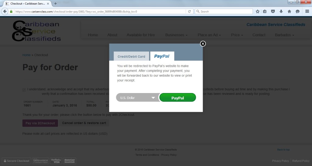 2CO Secure checkout form PayPal