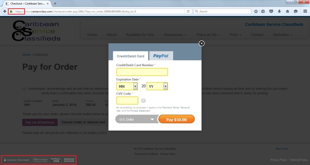 2CO Secure checkout form with highlighted seals