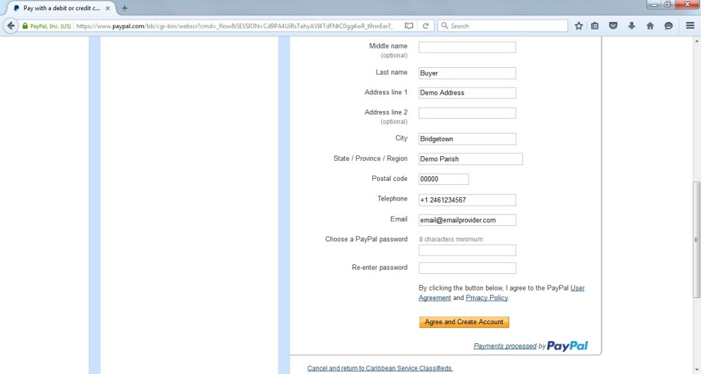 PayPal payment page 2