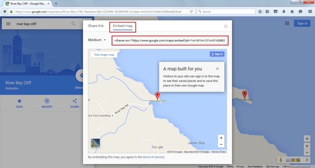 Google maps River Bay Cliff embed map